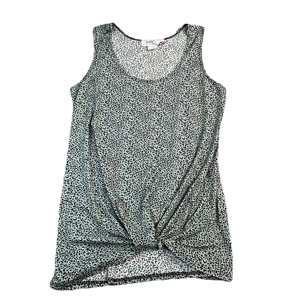 Jody California Green Animal Print Sleeveless Twist Knot Tank Top Made in USA M